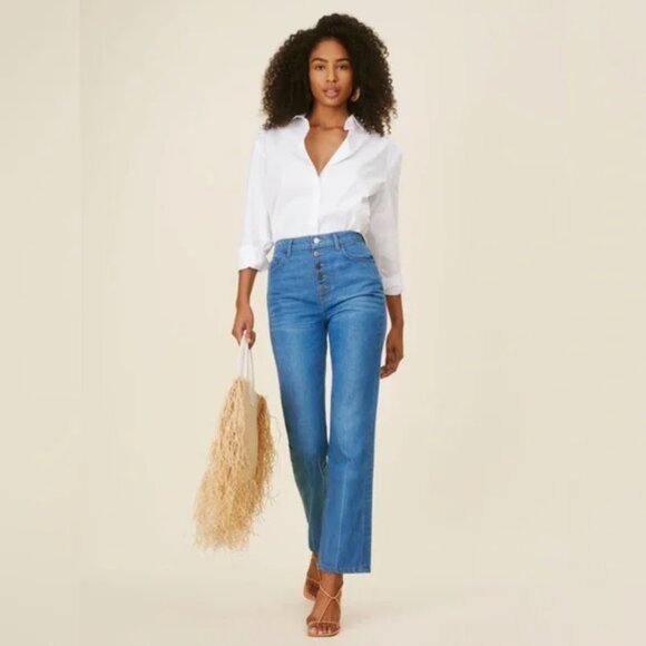 Reformation Cynthia Button Fly High Rise Straight Jeans in Zenia - Picture 1 of 8